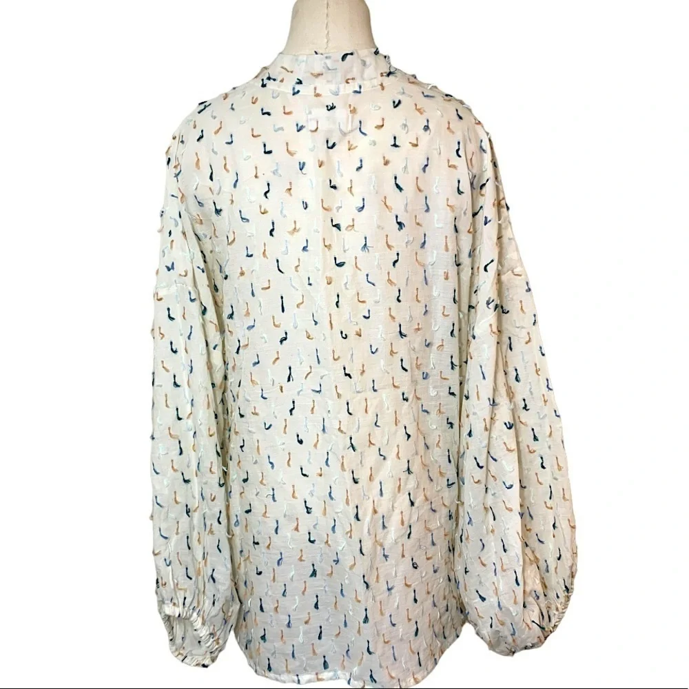 LOU & Grey Flowy Breezy Off White Boho Trendy Oversize Blouse Balloon Sleeves XL - Picture 2 of 10